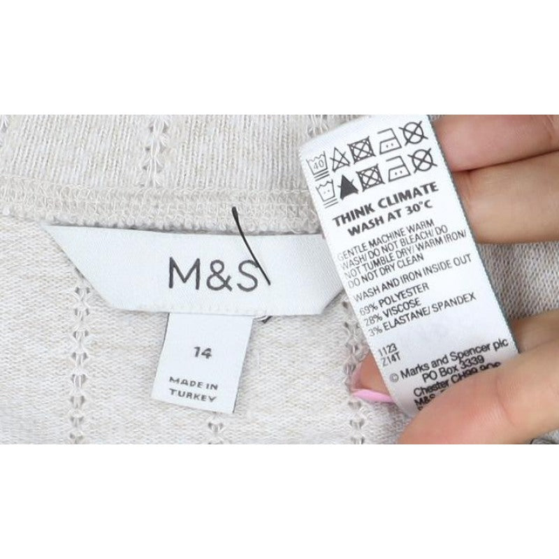 Marks and Spencer Womens Beige Size 14 Pointelle Knit Pullover Jumper