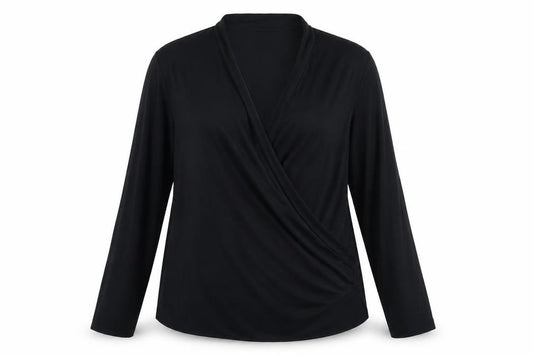 Yoon Kim Women’s Black UK 18 Modal Wrap V-Neck Long Sleeve Blouse