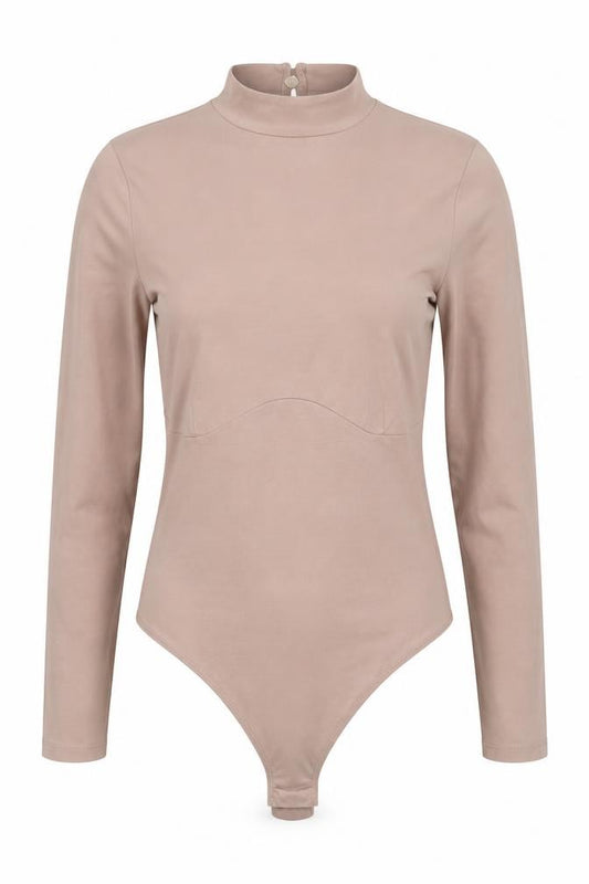 New Look Women Beige UK 10 High Neck Long Sleeve Jersey Bodysuit