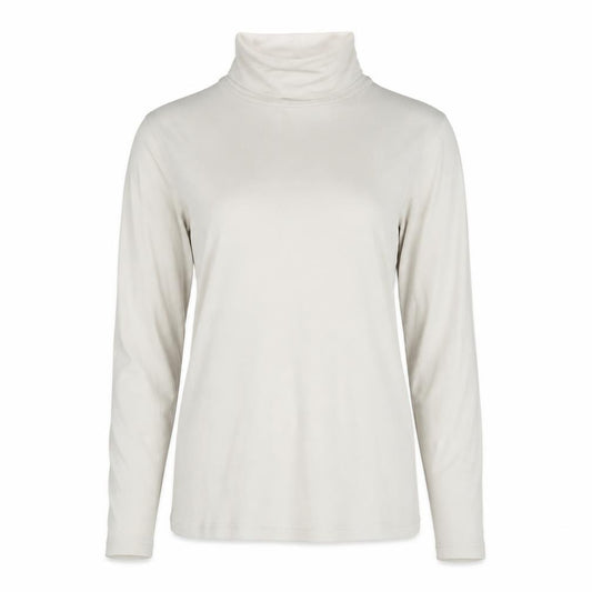 EWM Women Ivory S Basic Roll Neck Long Sleeve Cotton Jersey Top