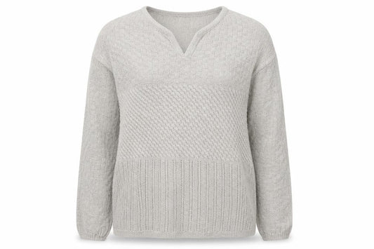 Isle Women’s Beige Ramie V-Neck Open Knit Pullover Jumper UK 14