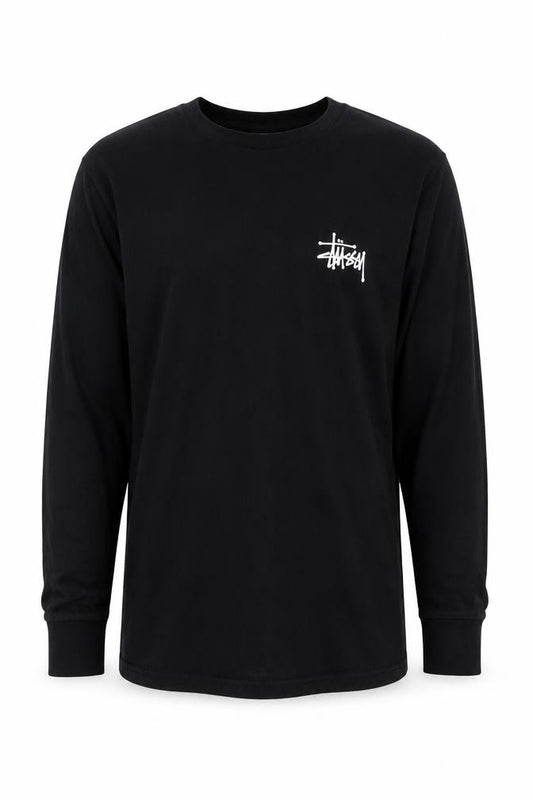 Stussy Men’s Black Small Logo Graphic Long Sleeve Crew Neck T-Shirt