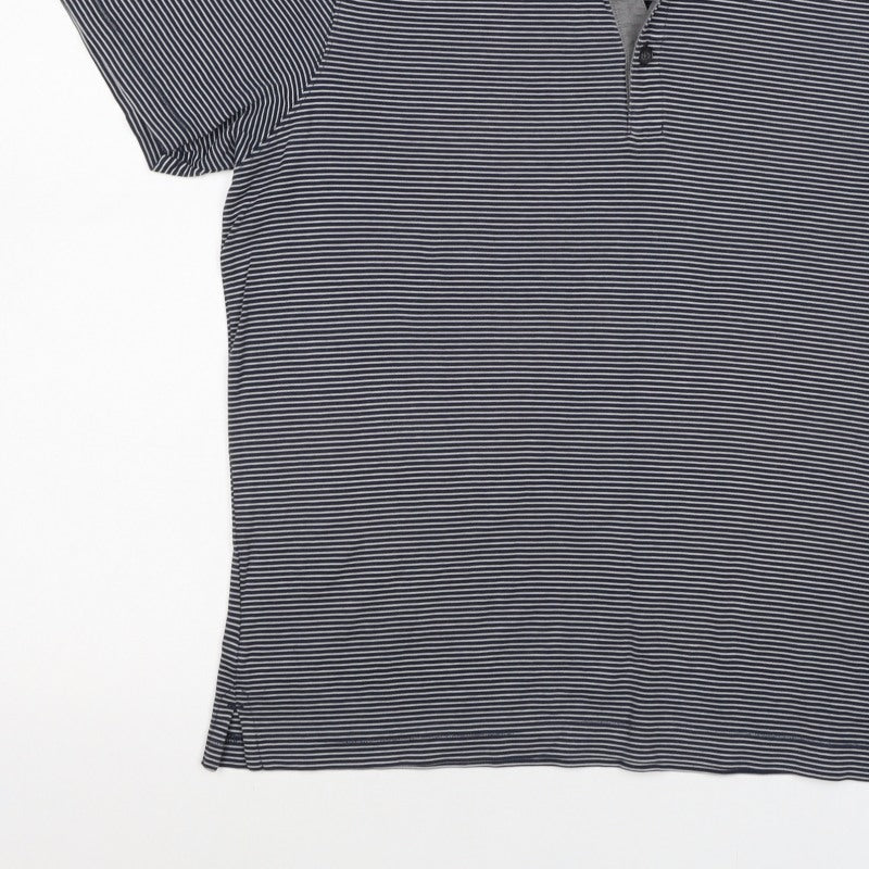 Marks and Spencer Men Black Stripe Tailored Fit Polo Shirt L