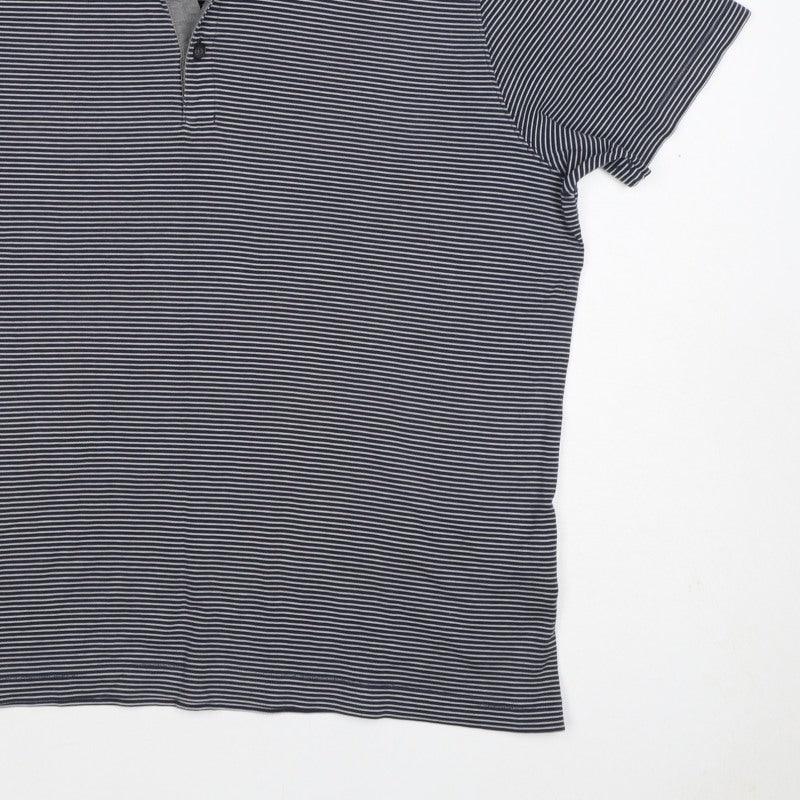 Marks and Spencer Men Black Stripe Tailored Fit Polo Shirt L