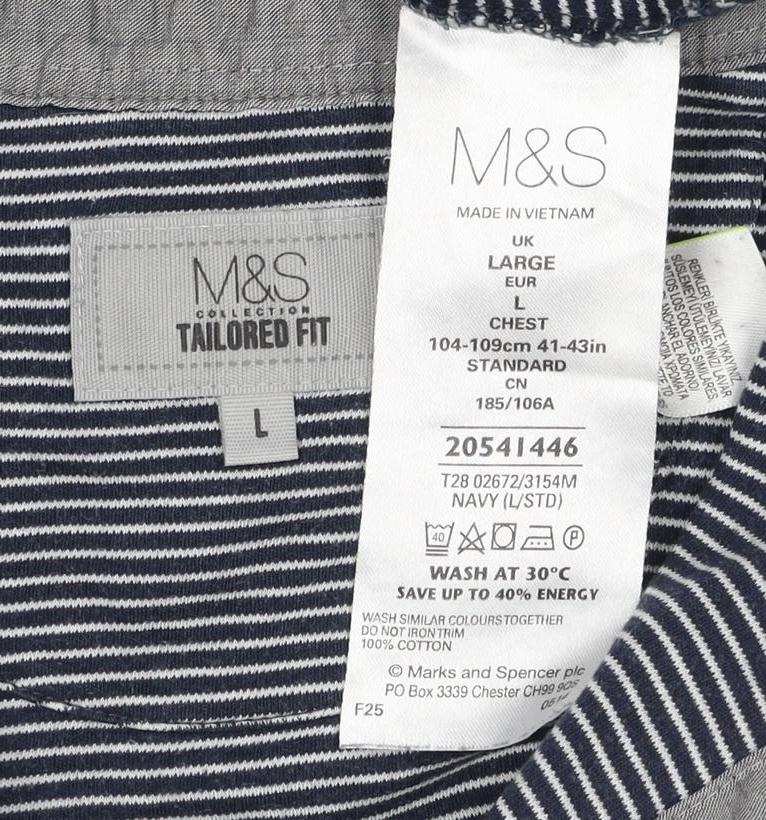 Marks and Spencer Men Black Stripe Tailored Fit Polo Shirt L