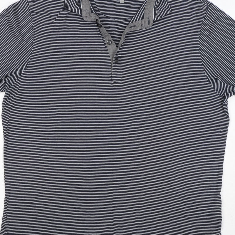 Marks and Spencer Men Black Stripe Tailored Fit Polo Shirt L