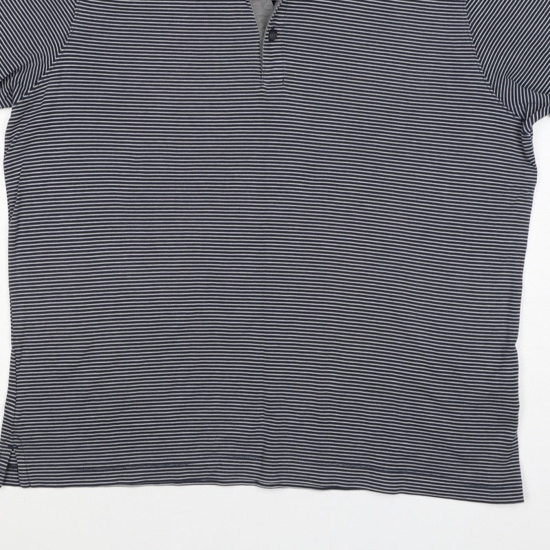 Marks and Spencer Men Black Stripe Tailored Fit Polo Shirt L