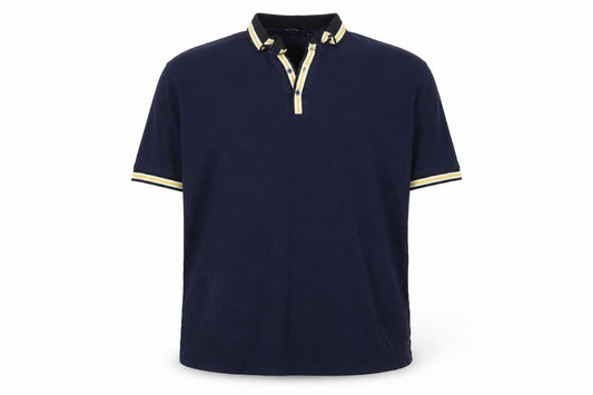 Bigdude Men’s Navy 6XL Cotton Short Sleeve Polo Contrast Trim
