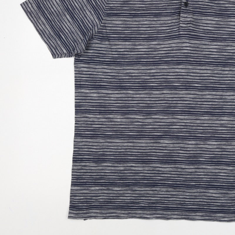 Marks and Spencer Men's Blue Grey Striped L Regular Fit Cotton Polo