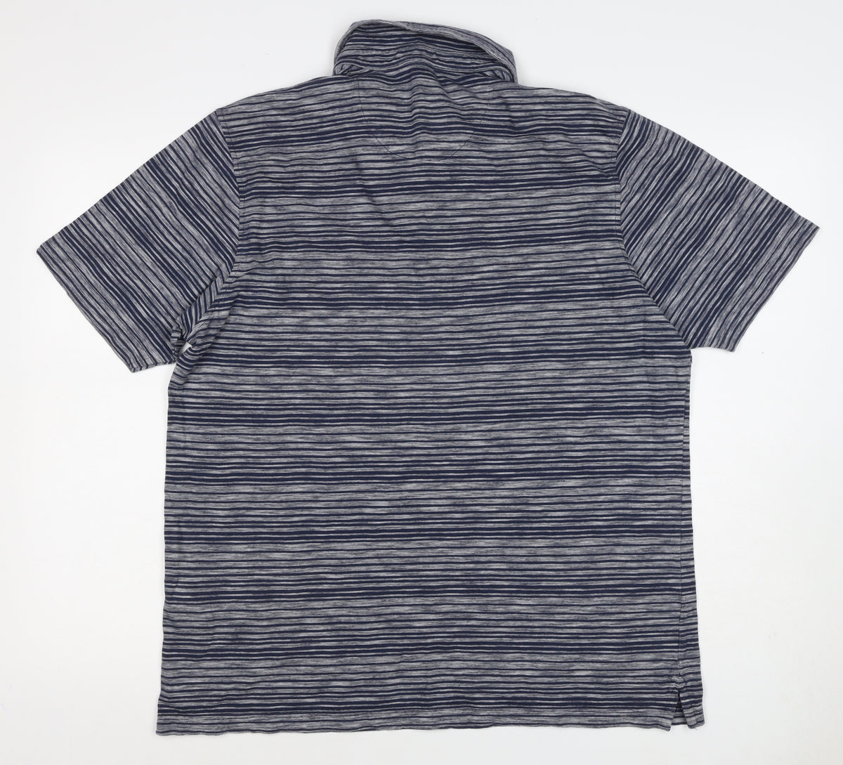 Marks and Spencer Men's Blue Grey Striped L Regular Fit Cotton Polo