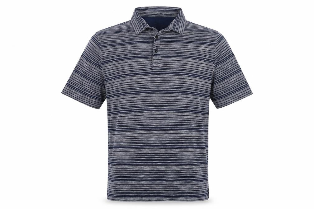 Marks and Spencer Men's Blue Grey Striped L Regular Fit Cotton Polo