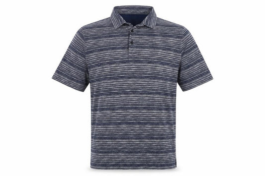 Marks and Spencer Men's Blue Grey Striped L Regular Fit Cotton Polo