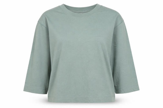 Uniqlo Women Green S Basic Cotton Jersey 3/4 Sleeve Crew Neck T-Shirt