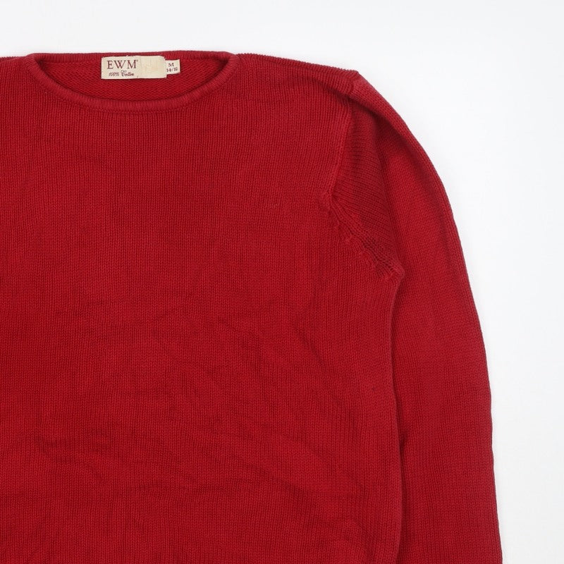 EWM Women Red Cotton Crew Neck Raglan Pullover Jumper Size 14
