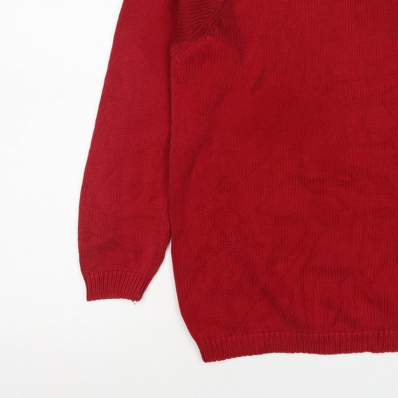 EWM Women Red Cotton Crew Neck Raglan Pullover Jumper Size 14