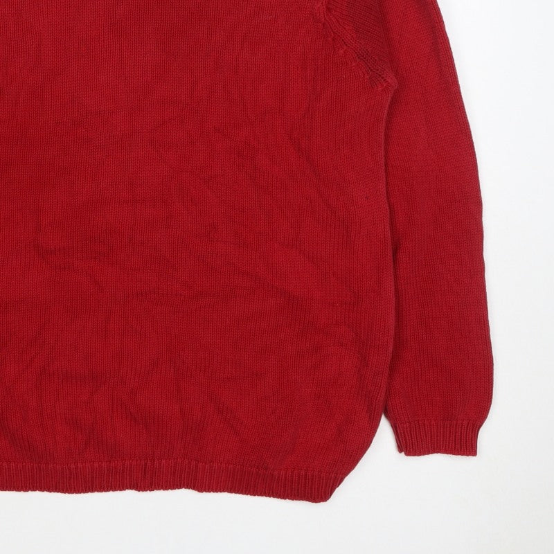 EWM Women Red Cotton Crew Neck Raglan Pullover Jumper Size 14