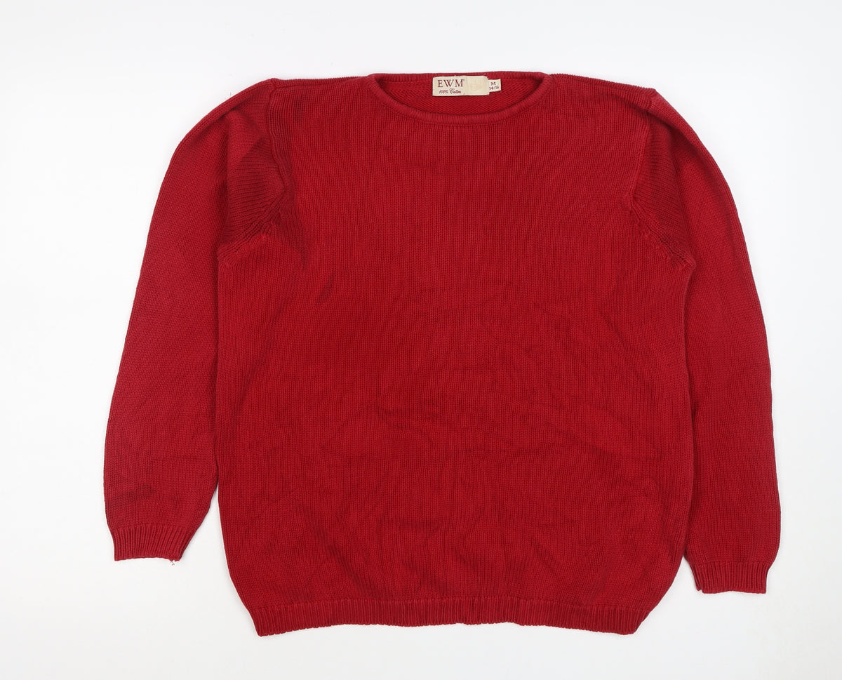 EWM Women Red Cotton Crew Neck Raglan Pullover Jumper Size 14