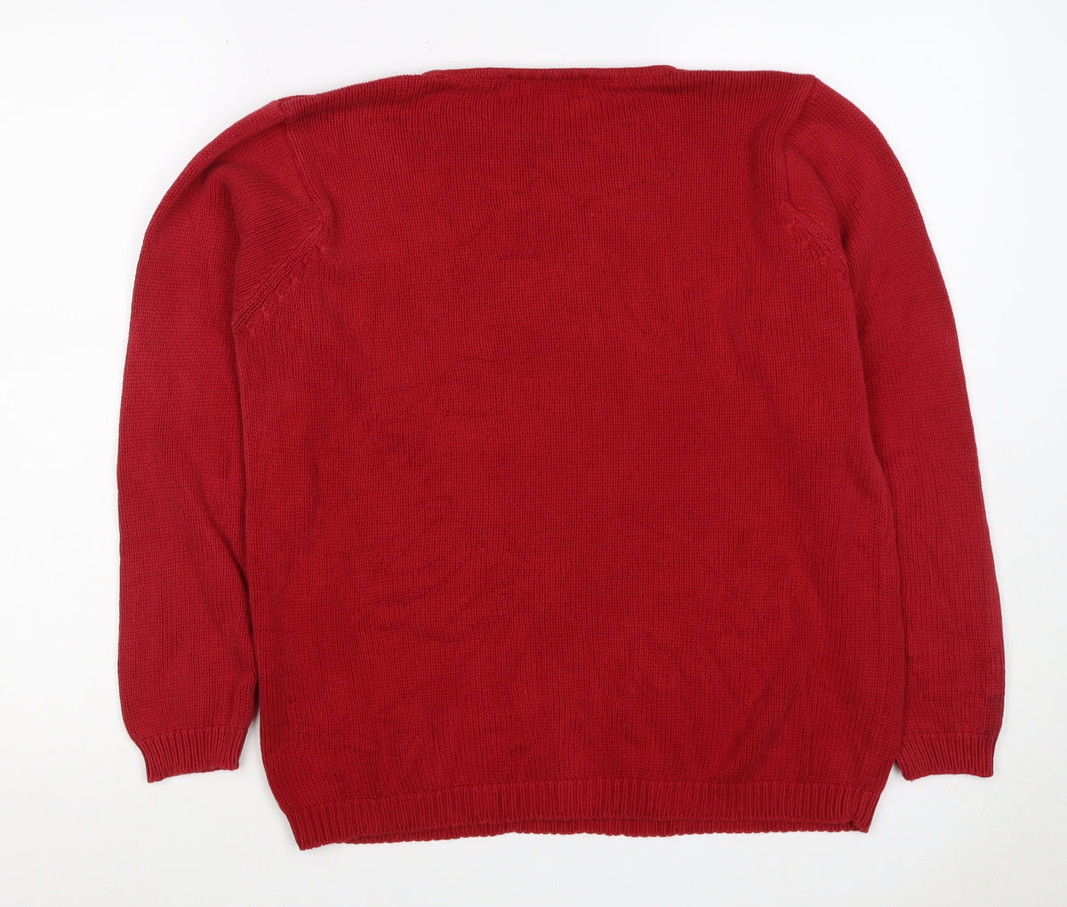 EWM Women Red Cotton Crew Neck Raglan Pullover Jumper Size 14