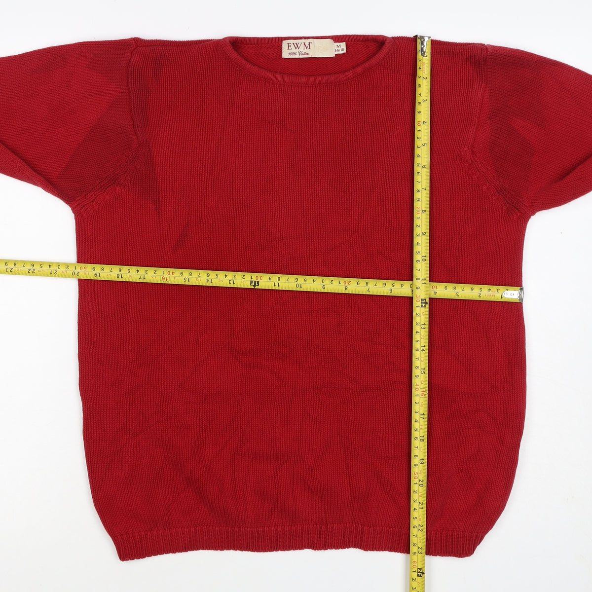 EWM Women Red Cotton Crew Neck Raglan Pullover Jumper Size 14