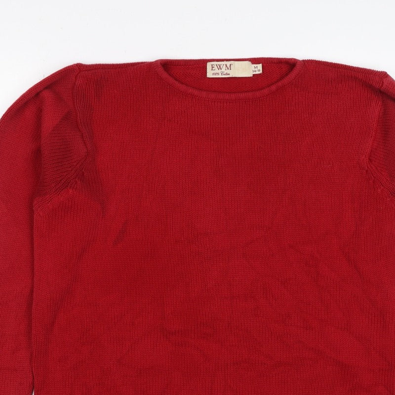 EWM Women Red Cotton Crew Neck Raglan Pullover Jumper Size 14
