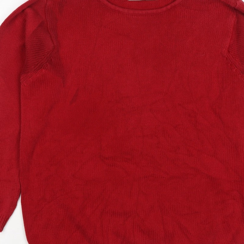 EWM Women Red Cotton Crew Neck Raglan Pullover Jumper Size 14