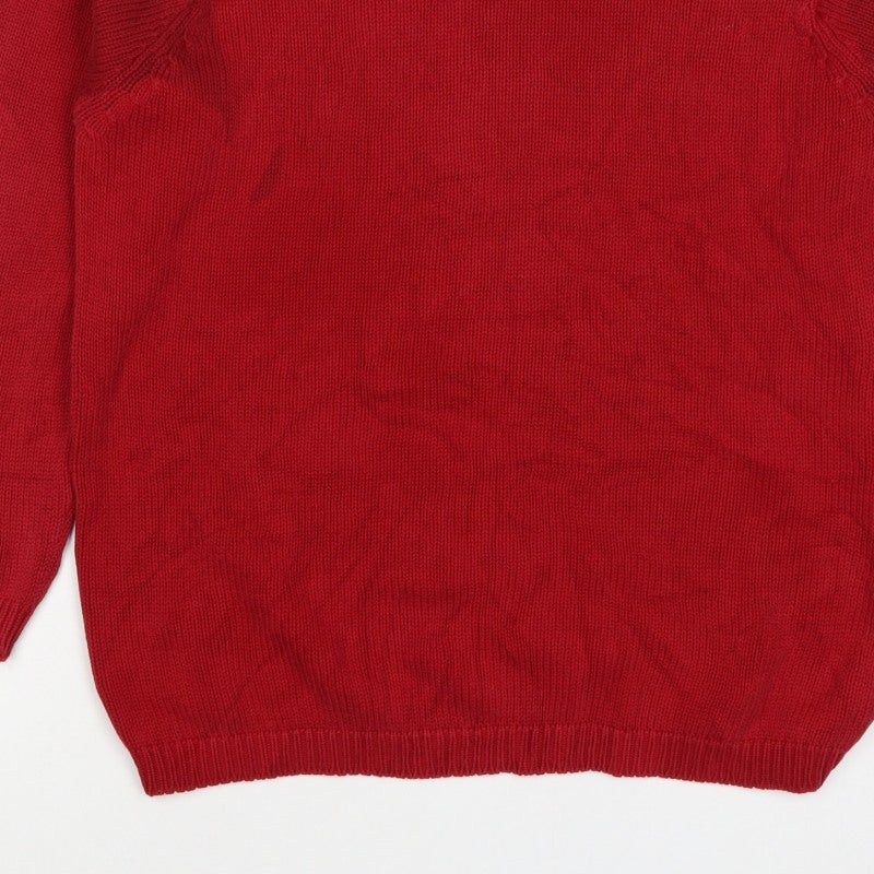 EWM Women Red Cotton Crew Neck Raglan Pullover Jumper Size 14