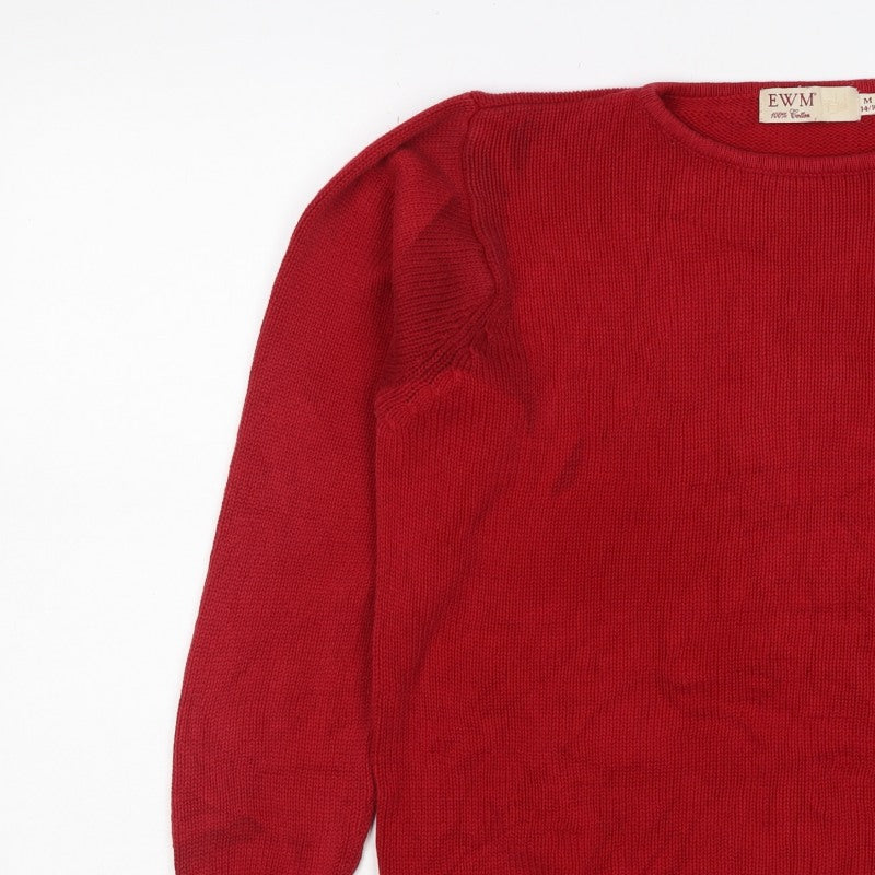 EWM Women Red Cotton Crew Neck Raglan Pullover Jumper Size 14