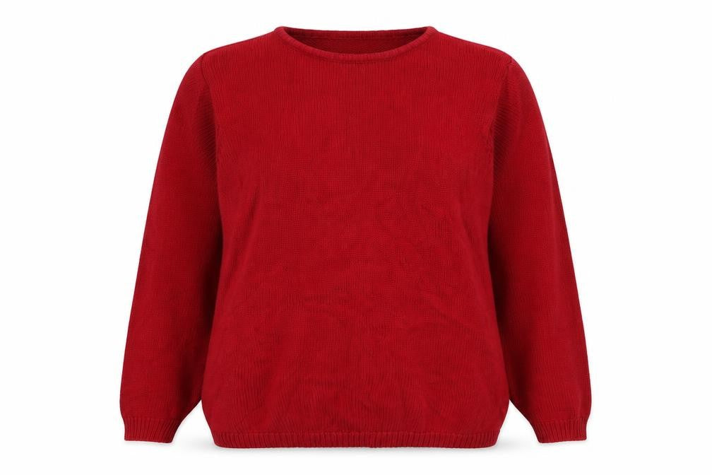 EWM Women Red Cotton Crew Neck Raglan Pullover Jumper Size 14