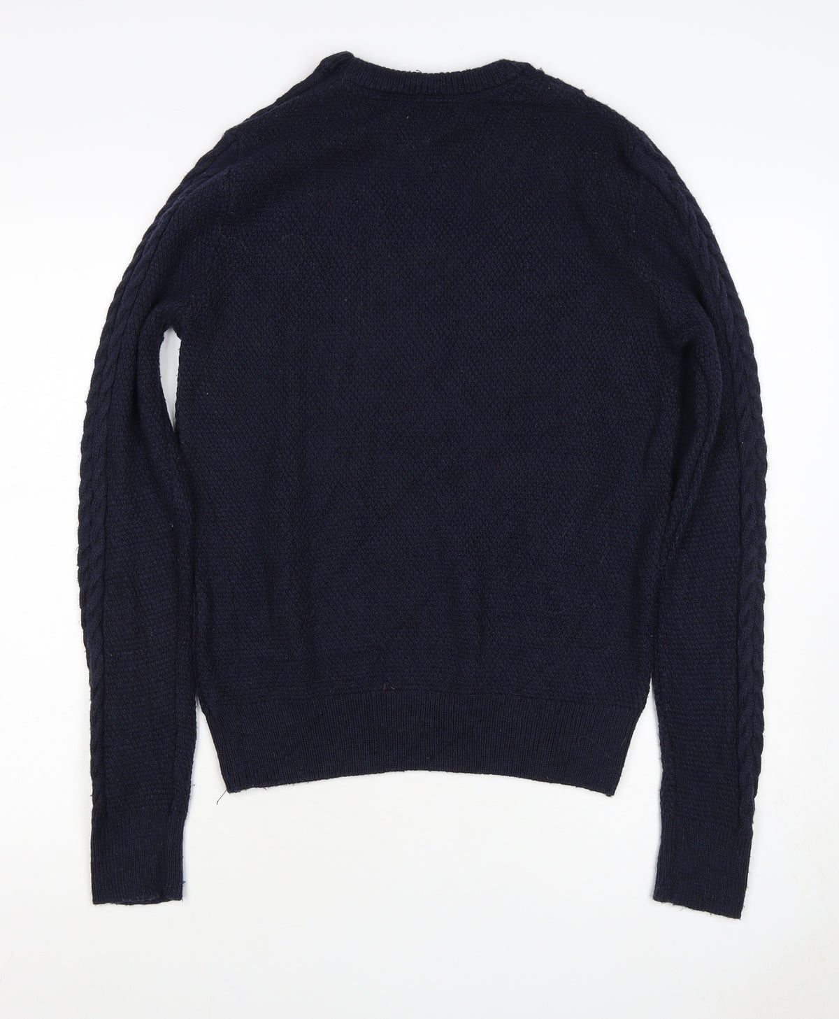 Woler Men's Blue S Cable Knit Shoulder Button Pullover Jumper
