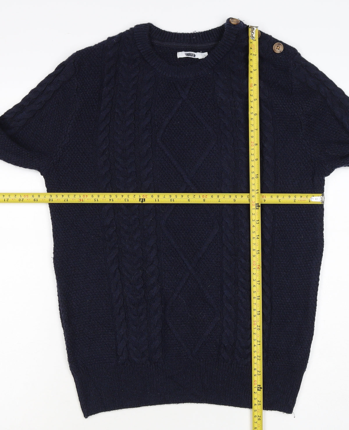 Woler Men's Blue S Cable Knit Shoulder Button Pullover Jumper