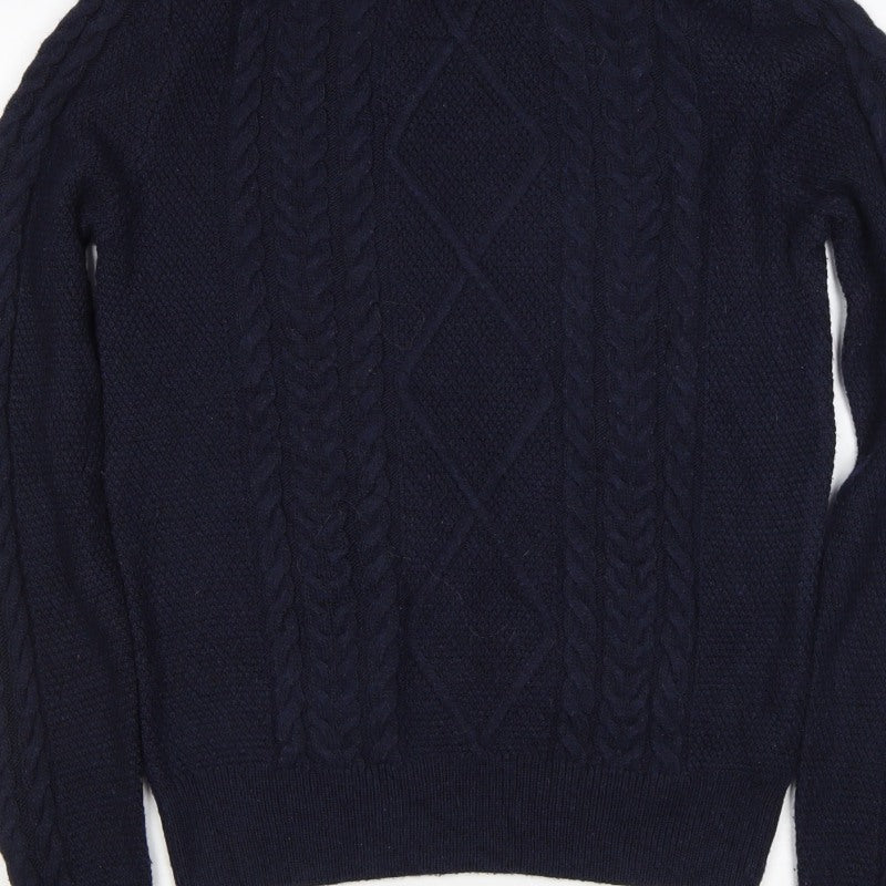 Woler Men's Blue S Cable Knit Shoulder Button Pullover Jumper