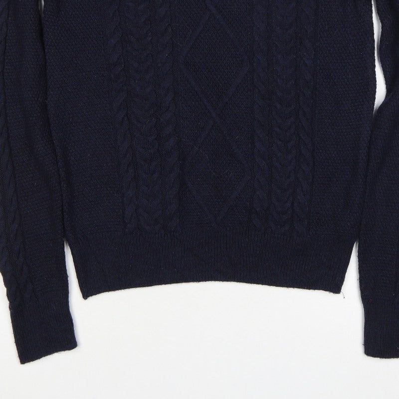Woler Men's Blue S Cable Knit Shoulder Button Pullover Jumper