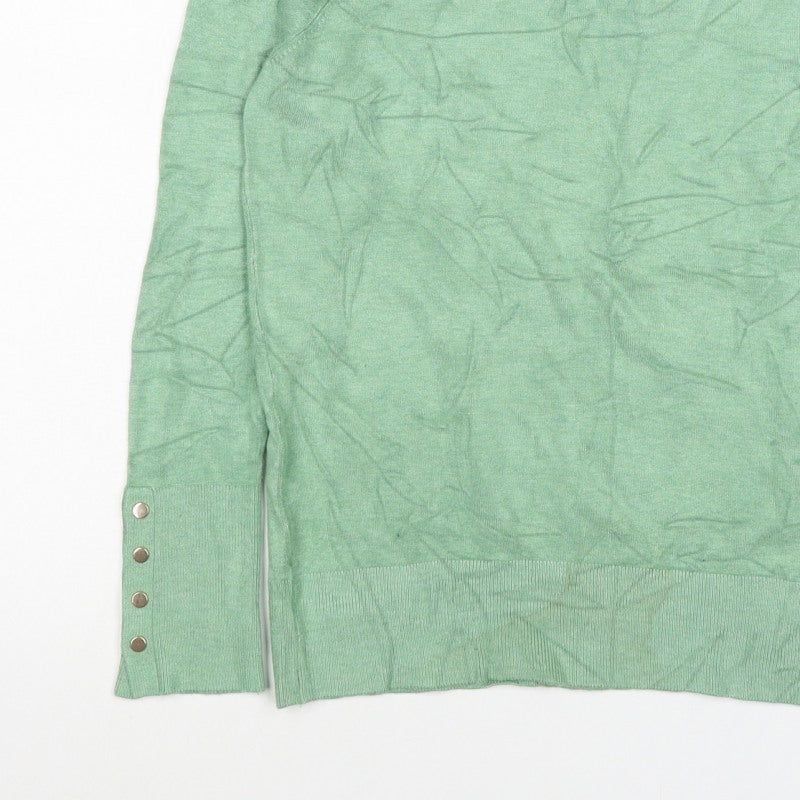 Et Vous Women’s Green Crew Neck Stud Cuff Knit Jumper Size 10