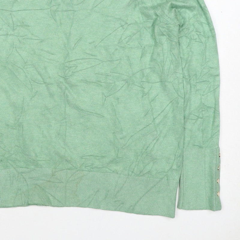 Et Vous Women’s Green Crew Neck Stud Cuff Knit Jumper Size 10
