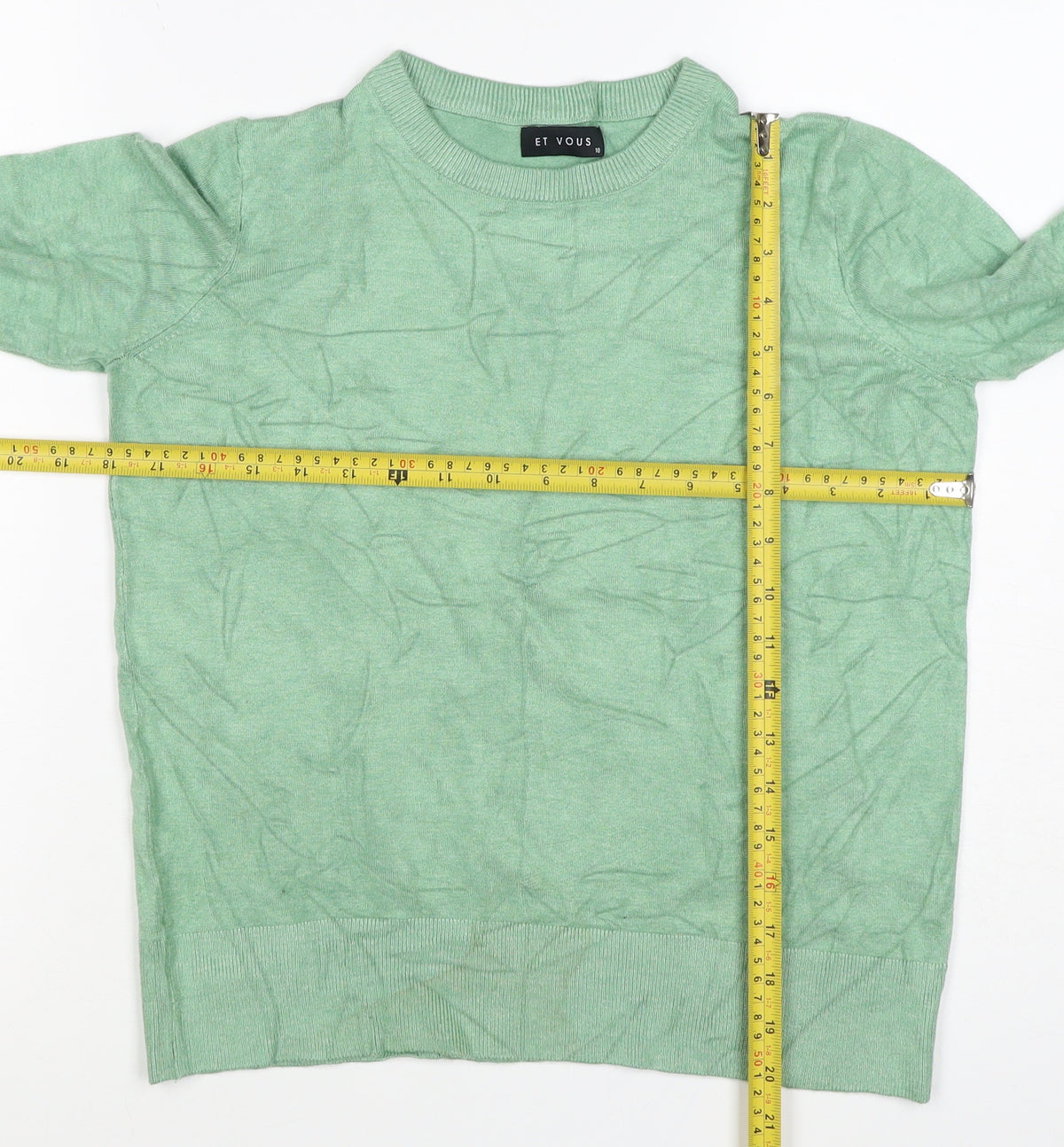 Et Vous Women’s Green Crew Neck Stud Cuff Knit Jumper Size 10