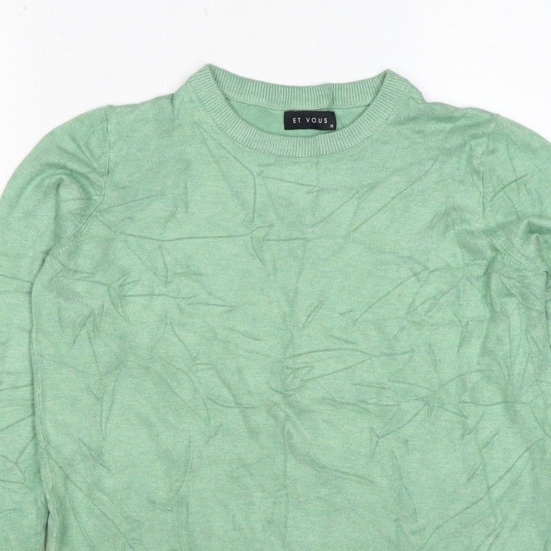 Et Vous Women’s Green Crew Neck Stud Cuff Knit Jumper Size 10