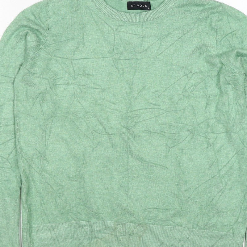 Et Vous Women’s Green Crew Neck Stud Cuff Knit Jumper Size 10