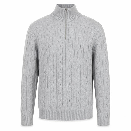 Marks and Spencer Men's Grey L Cable Knit 1/4 Zip Jumper