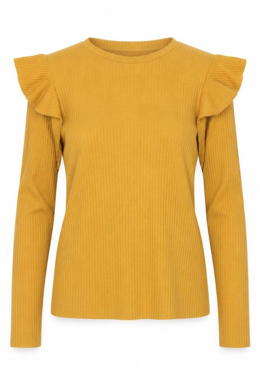 Zara Trafaluc Women Yellow M Ribbed Ruffle Long Sleeve Top