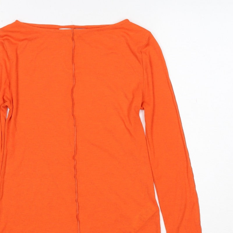 Marks & Spencer Women Orange Size 8 Modal Jersey Long Sleeve Basic Top