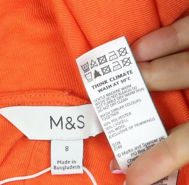 Marks & Spencer Women Orange Size 8 Modal Jersey Long Sleeve Basic Top
