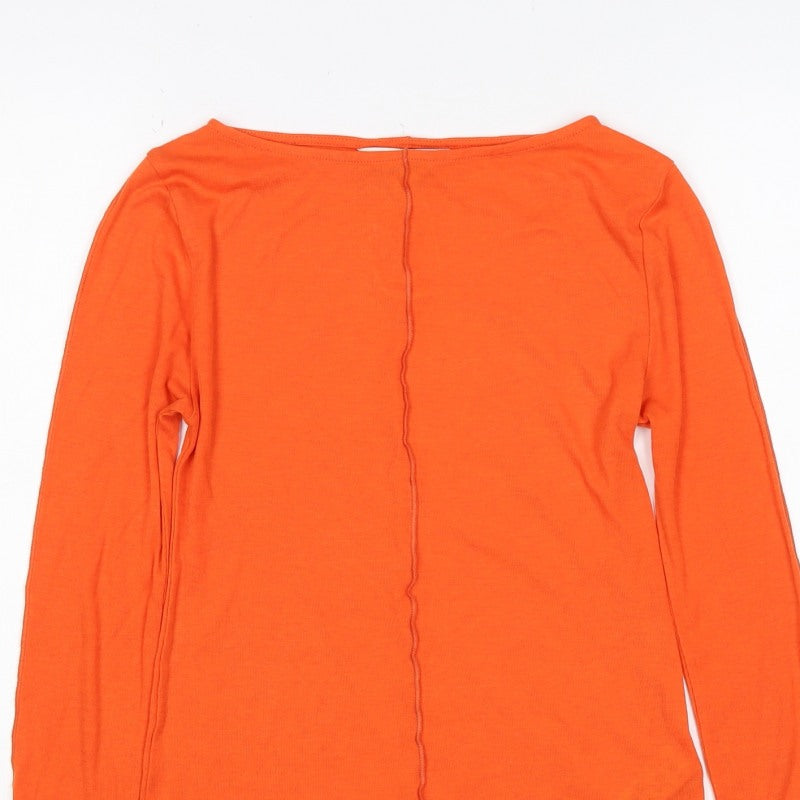 Marks & Spencer Women Orange Size 8 Modal Jersey Long Sleeve Basic Top