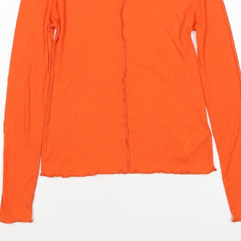 Marks & Spencer Women Orange Size 8 Modal Jersey Long Sleeve Basic Top