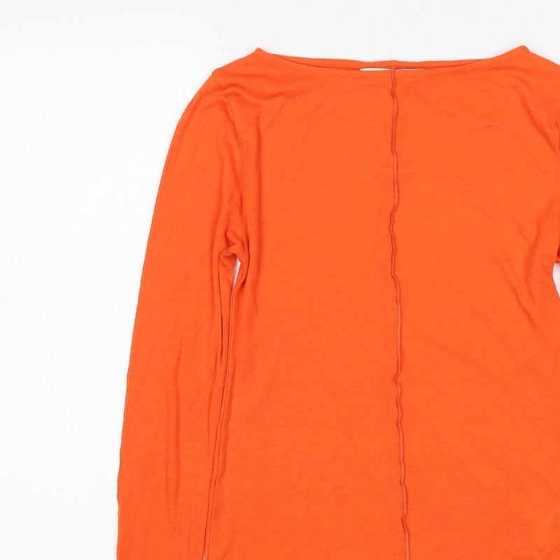 Marks & Spencer Women Orange Size 8 Modal Jersey Long Sleeve Basic Top