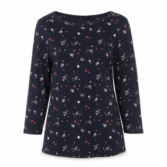 Marks and Spencer Women Blue UK 14 Floral Bird Long Sleeve T-Shirt