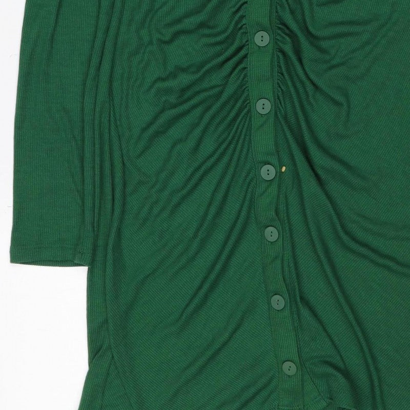 Stradivarius Women Green L Knit Collared Button Front Shirt Dress