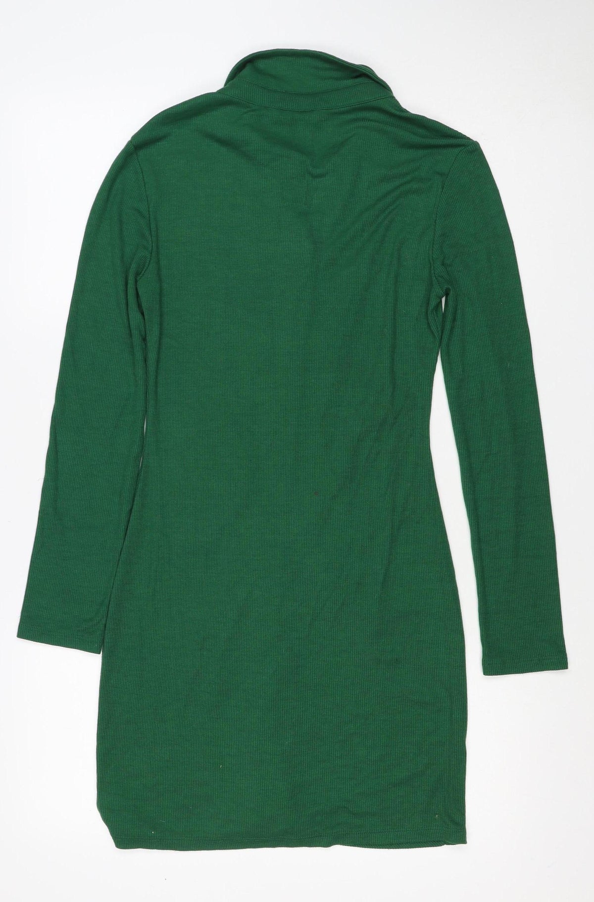 Stradivarius Women Green L Knit Collared Button Front Shirt Dress