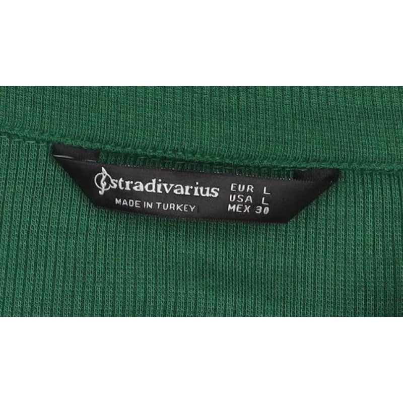 Stradivarius Women Green L Knit Collared Button Front Shirt Dress