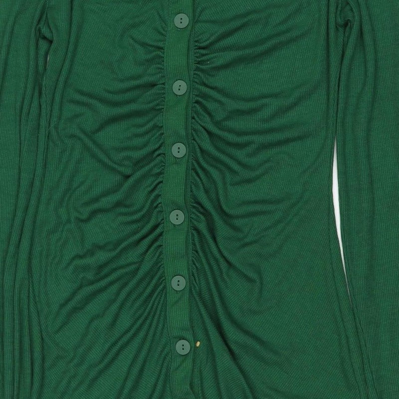 Stradivarius Women Green L Knit Collared Button Front Shirt Dress