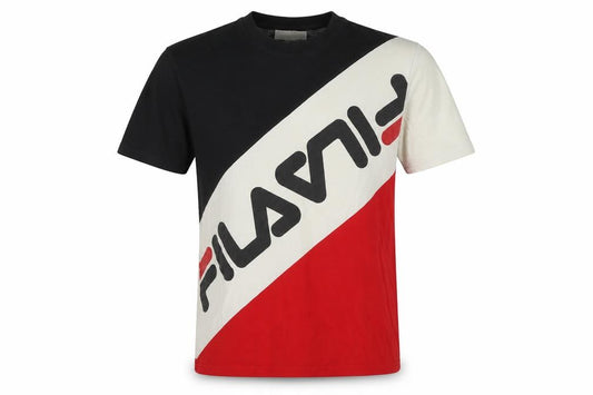FILA Men's M Black Red Ivory Colourblock Logo Crew Neck T-Shirt